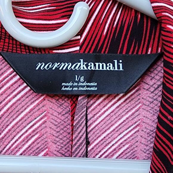 Norma Kamali Printed Surplice Faux Wrap Long Sleeve Stretch Jersey Dress Large - Picture 4 of 9